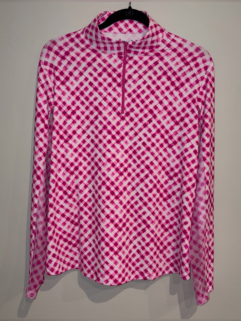 IBKUL Women Long Sleeve 1/4 Zip Golf Tennis Shirt Pink Plaid XL UPF 50 Vented